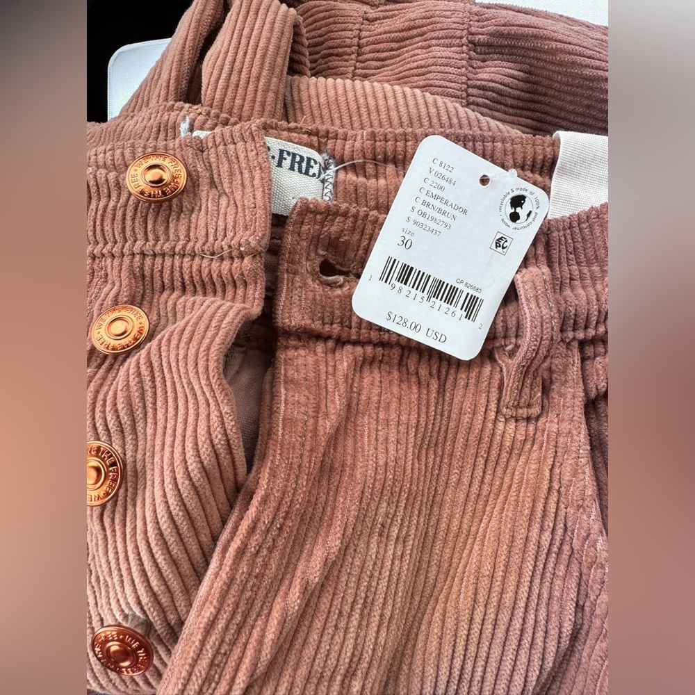 Free People We The Free Good Luck Mid-Rise Corduroy Barrel Jeans in Brown NWT - Picture 8 of 9